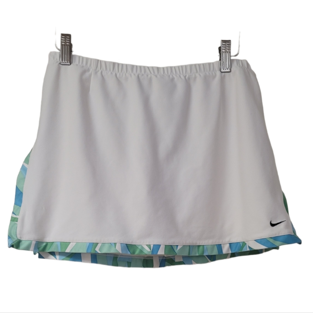 Nike Women's Running Skort White Green Blue Elastic Waistband, Size Medium